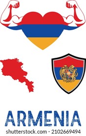 Flag And Coat And Map Of Armenia