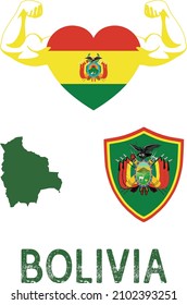 Flag And Coat And Map Of Bolivia