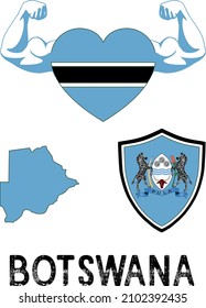 Flag And Coat And Map Of Botswana