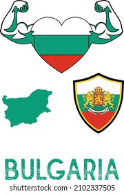 Flag And Coat And Map Of Bulgaria 