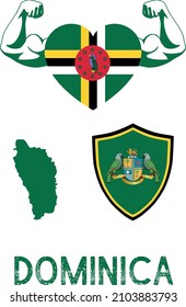 Flag And Coat And Map Of Dominica