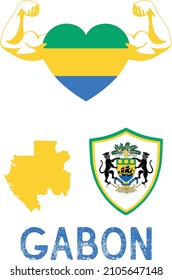 Flag And Coat And Map Of Gabon