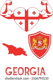 Flag And Coat And Map Of Georgia
