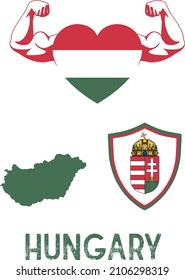 Flagge und Kühe und Karte Ungarns