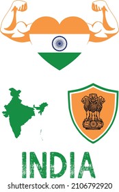 Flag And Coat And Map Of India