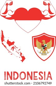 Flag And Coat And Map Of Indonesia