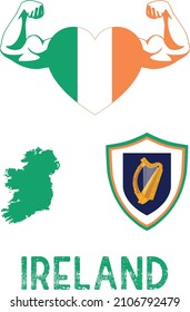 Flag And Coat And Map Of Ireland