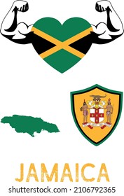 Flag And Coat And Map Of Jamaica