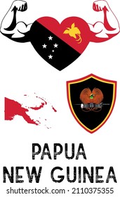 Flag And Coat And Map Of Papua New Guinea