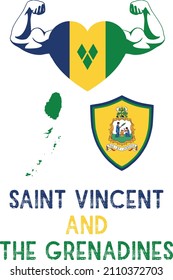 Flagge und Koat und Karte St. Vincent und die Grenadinen