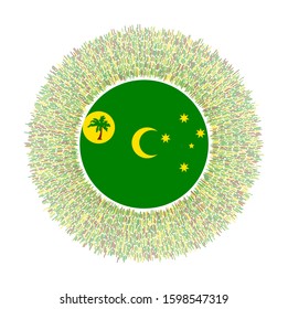 Flag of Cocos Islands with colorful rays. Radiant country sign. Shiny sunburst with Cocos Islands flag. Powerful vector illustration.