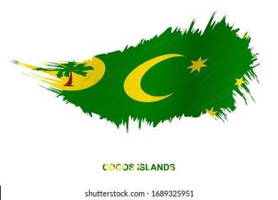 Flag of Cocos Islands in grunge style with waving effect, vector grunge brush stroke flag.