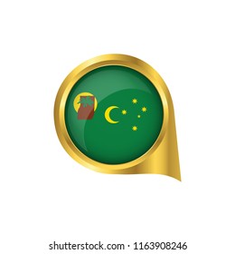 Flag of Cocos Islands, location map pin, pointer flag Cocos Islands, button gold, Icon country . Vector Illustration EPS10.