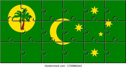 bandera de las islas cocos hecha con piezas de rompecabezas. proporción 1:2