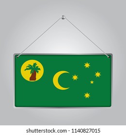 Flag of Cocos Islands. The symbol of the state in the pennant hanging on the rope, rectangle hanging. Vector Illustration EPS10.