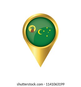 Flag of Cocos Islands.symbol check in Cocos Islands, golden map pointer with the national flag of Cocos Islands in the button. vector illustration.
