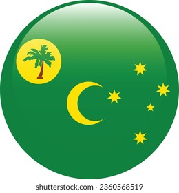 Bandera de las Islas Cocos (Keeling). Icono de indicador de botón. Color estándar. Indicador de icono de círculo. 3 quinquies ilustración. Ilustración del equipo. Ilustración digital. Ilustración vectorial.