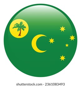 Bandera de las Islas Cocos (Keeling). Icono de indicador de botón. Color estándar. Indicador de icono de círculo. 3 quinquies ilustración. Ilustración del equipo. Ilustración digital. Ilustración vectorial.