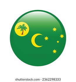 Bandera de las Islas Cocos (Keeling). Icono de indicador de botón. Color estándar. Indicador de icono de círculo. 3 quinquies ilustración. Ilustración del equipo. Ilustración digital. Ilustración vectorial.