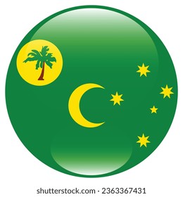 Flag of the Cocos (Keeling) Islands. Button flag icon. Standard color. Circle icon flag. 3d illustration. Computer illustration. Digital illustration. Vector illustration.