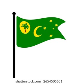 Bandeira das Ilhas Cocos (Keeling). Ilhas Cocos (Keeling) bandeira computador digital vetor ilustração ícone design. Bandeira de mastro flutuante.