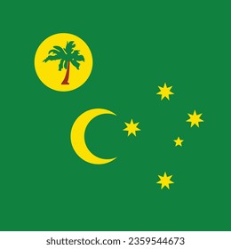 Bandera de las Islas Cocos (Keeling). Icono de marca. Color estándar. Una bandera cuadrada. Ilustración del equipo. Ilustración digital. Ilustración vectorial.