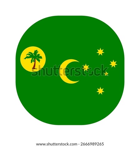 Flag of Cocos (Keeling) Islands icon. Cocos (Keeling) Islands rounded square flag icon digital vector illustration design. White background.