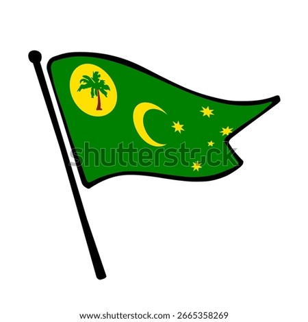 Flag of Cocos (Keeling) Islands. Cocos (Keeling) Islands flag vector illustration icon design in the hand-drawn style. Fluttering flagpole flag.