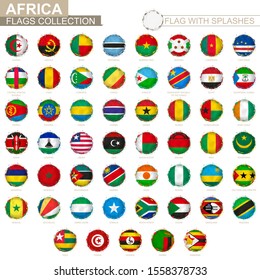 Flag collection of Africa, round grunge flag with splashes. African vector flag.