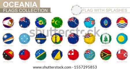 Flag collection of Oceania, round grunge flag with splashes. Australasian vector flag.