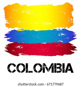 Bandera de Colombia de pinceladas en estilo grunge aisladas en fondo blanco. País en Sudamérica. América Latina. Ilustración del vector