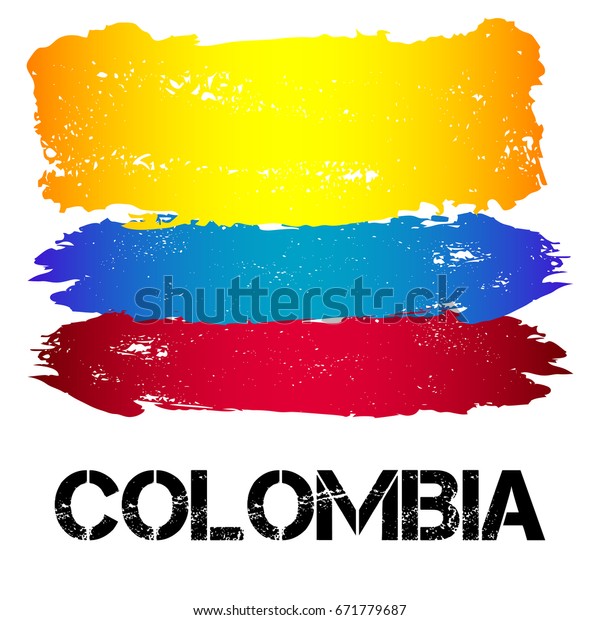 白い背景にグランジスタイルのブラシストロークからコロンビアの国旗 南米の国 中南米 ベクターイラスト のベクター画像素材 ロイヤリティフリー 671779687