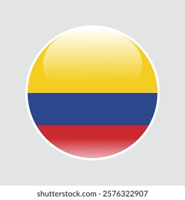 The flag of Colombia. Circle icon flag. Button flag icon. glossy circle badge. 3d illustration.	