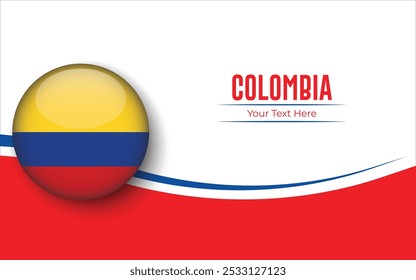 Bandera de Colombia Círculo aislado sobre fondo blanco con texto. Anuncio, Póster, Vector, Plantilla, Maqueta, Fondo, Redes Sociales, Publicación, 3D.