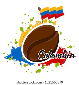 Flag of Colombia and coffee bean. Representative image of colombia - Vector