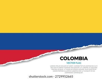 Bandera de Colombia. Efecto de borde de papel rasgado creativo sobre fondo transparente con irregularidades irregulares. Una apariencia tridimensional con sombras realistas, como si hubiera sido rasgada para revelar una superficie blanca debajo