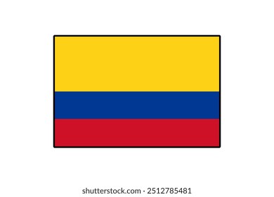 The flag of Colombia features three horizontal stripes in yellow, blue, and red. The yellow stripe is at the top, representing wealth, with blue and red underneath symbolizing peace and bloodshed.