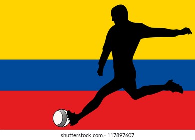 The flag of Colombia with a football player