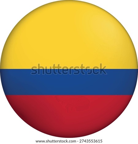 Flag of Colombia. Glossy circular flag. Button appearance. 3D Icon Design with depth. Professional, tactile look. Perfect for representing national identity in digital interfaces and perfect for websites