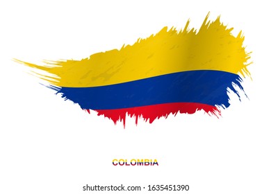 Flag of Colombia in grunge style with waving effect, vector grunge brush stroke flag.