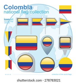  Flag of  Colombia, icon collection, vector illustration