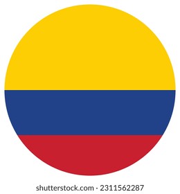 The flag of Colombia. Flag icon. Standard color. Round flag. Computer illustration. Digital illustration. Vector illustration.