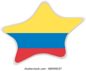 Flag of Colombia, officially the Republic of Colombia. Vector illustration of a stylized flag. Star with shadow. Element for infographics.
