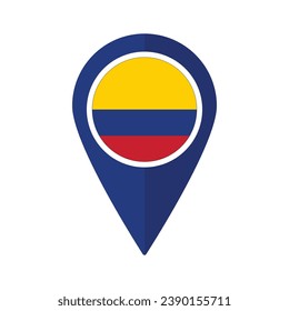 Bandera de Colombia en el mapa icono de punta de alfiler color azul aislado