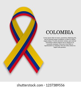 Flag of Colombia on stripe ribbon isolated on white background. Template for independence day