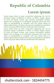 Flag of Colombia. Republic of Colombia. Template for award design, an official document with the flag of Colombia. Bright, colorful vector illustration.