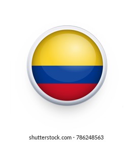 Flag of Colombia as round glossy icon. Button with Colombia flag. National flag for country of Colombia isolated, banner vector illustration. Vector illustration eps10.