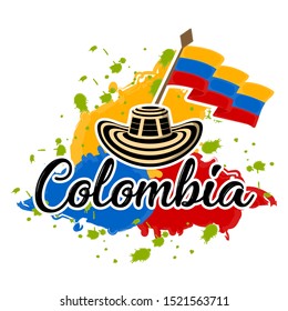 Flag of Colombia and sombrero vueltiao. Representative image of colombia - Vector