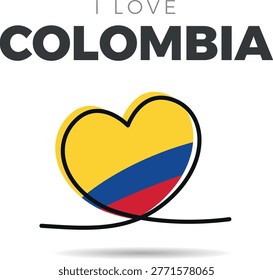 Flag of Colombia. Stylized heart-shaped framed design. A continuous black line that loops to form the heart's silhouette, adding a minimalist and artistic touch. Love and patriotism for the culture
