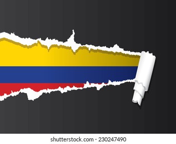 Flag of Colombia under ripped paper vector illustration.
